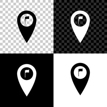 Map pointer with golf flag icon isolated on black, white and transparent 库存插图