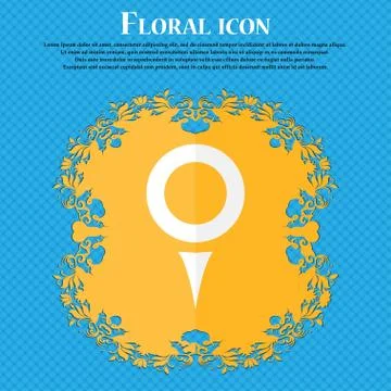 Map pointer, GPS location . Floral flat design on a blue abstract background  Stock Illustration