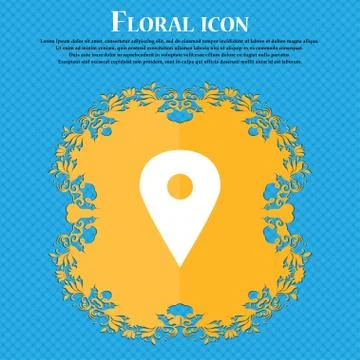 Map pointer, GPS location . Floral flat design on a blue abstract background  イラスト素材