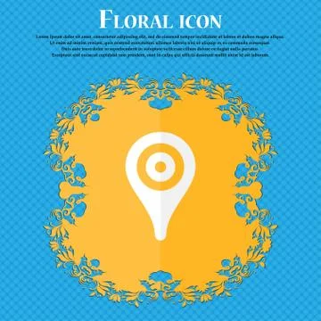 Map pointer, GPS location . Floral flat design on a blue abstract background  Stock Illustration