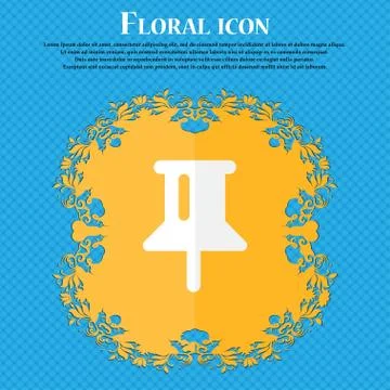 Map pointer, GPS location . Floral flat design on a blue abstract background  Stock Illustration