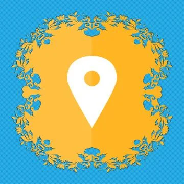 Map pointer, GPS location . Floral flat design on a blue abstract background wit イラスト素材