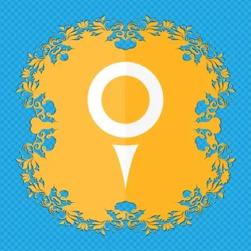 Map pointer, GPS location . Floral flat design on a blue abstract background wit イラスト素材