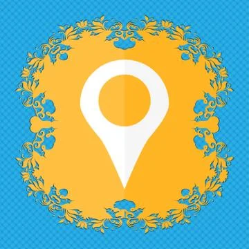 Map pointer, GPS location . Floral flat design on a blue abstract background wit Stock Illustration