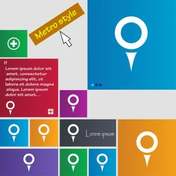 Map pointer, GPS location icon sign. Metro style buttons. Modern interface we Stock Illustration