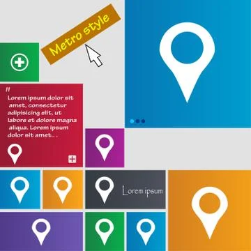 Map pointer, GPS location icon sign. Metro style buttons. Modern interface we Stock Illustration