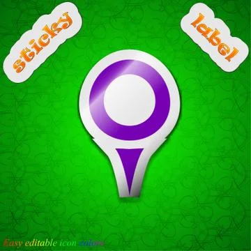 Map pointer, GPS location  icon sign. Symbol chic colored sticky label on gre Stock Illustration