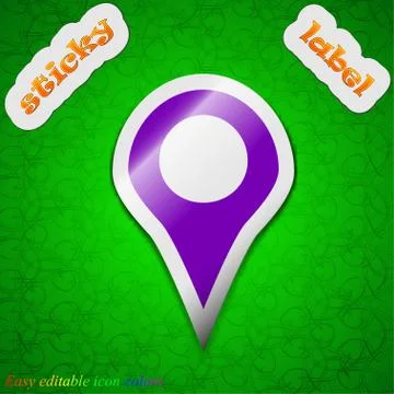 Map pointer, GPS location  icon sign. Symbol chic colored sticky label on gre Stock Illustration