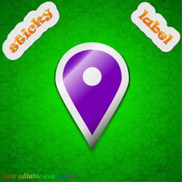 Map pointer, GPS location  icon sign. Symbol chic colored sticky label on gre Stock Illustration