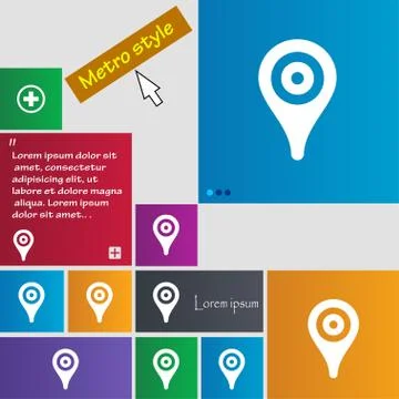 Map pointer, GPS location icon sign. Metro style buttons. Modern interface we Stock Illustration
