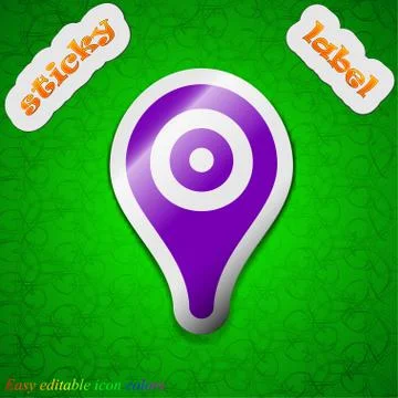 Map pointer, GPS location  icon sign. Symbol chic colored sticky label on gre Stock Illustration