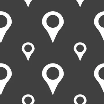 Map pointer, GPS location icon sign. Seamless pattern on a gray background. V Stock Illustration
