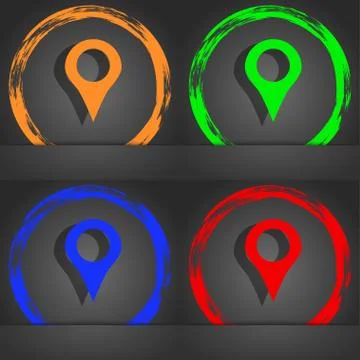 Map pointer, GPS location icon symbol. Fashionable modern style. In the orange, Stock Illustration