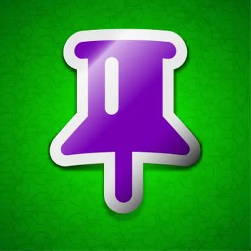 Map pointer, GPS location icon sign. Symbol chic colored sticky label on green b Stock Illustration