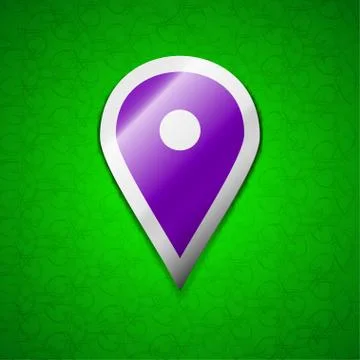 Map pointer, GPS location icon sign. Symbol chic colored sticky label on green b Stock Illustration