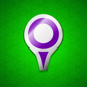 Map pointer, GPS location icon sign. Symbol chic colored sticky label on green b Stock Illustration