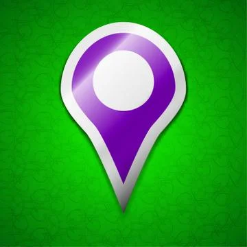 Map pointer, GPS location icon sign. Symbol chic colored sticky label on green b Stock Illustration