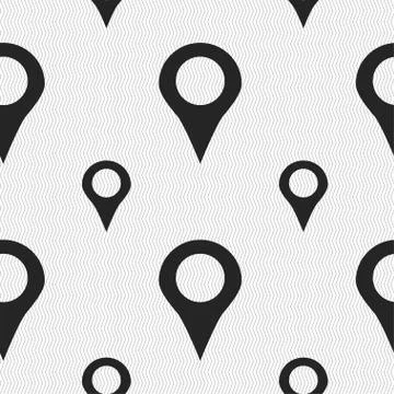 Map pointer, GPS location icon sign. Seamless pattern with geometric texture. Illustrazione stock