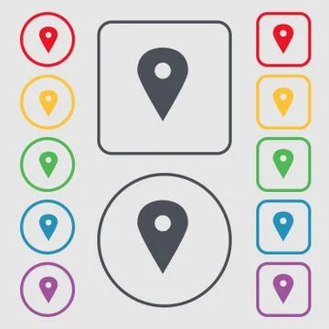 Map pointer, GPS location icon sign. symbol on the Round and square buttons with イラスト素材