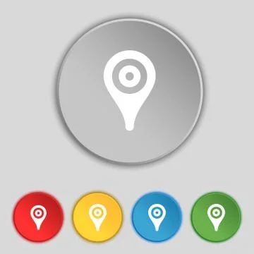 Map pointer, GPS location icon sign. Symbol on five flat buttons. イラスト素材