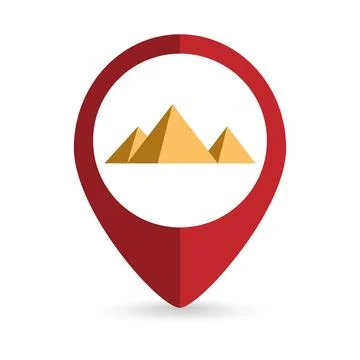 Map pointer with Group Of The Egyptian Pyramids. Vector illustration. Stock Illustration