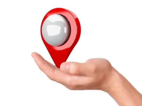 Map pointer in the hand on white background Stock Illustration