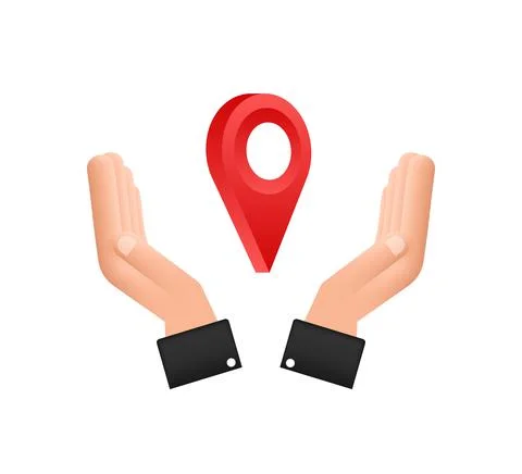 Map pointer in hand on white background. Vactor stock illustration. 스톡 일러스트