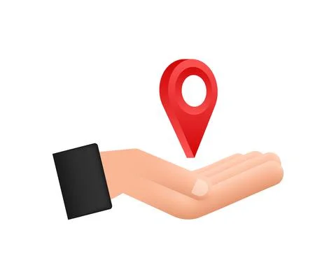 Map pointer in hand on white background. Vactor stock illustration. Stock Illustration