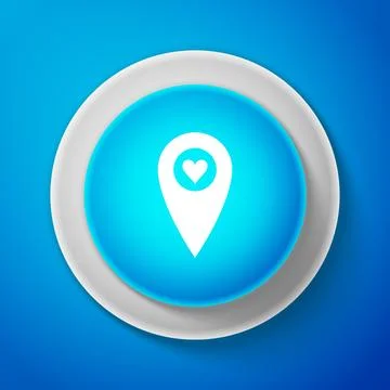 Map pointer with heart icon isolated on blue background. Valentines day. Love Stock Illustration