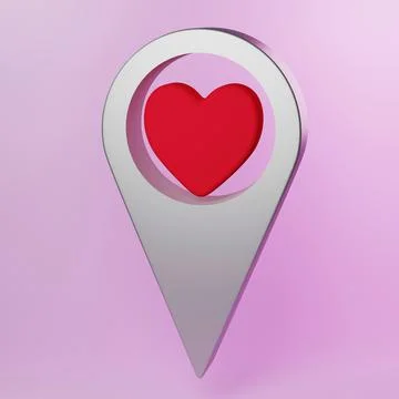 Map pointer with heart icon. Map Markers. love location icon concept. 3D rend Illustrazione stock