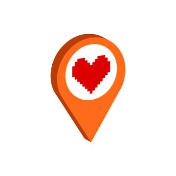 Map Pointer with Heart symbol. Flat Isometric Icon or Logo. 3D Style Pictogra Stock Illustration