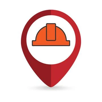Map pointer with helmet icon. Vector illustration. Illustrazione stock