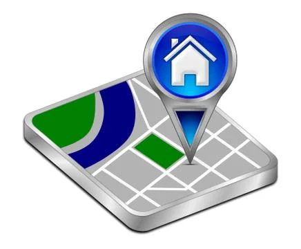 Map pointer with Home Button - 3D illustration Stock Illustration