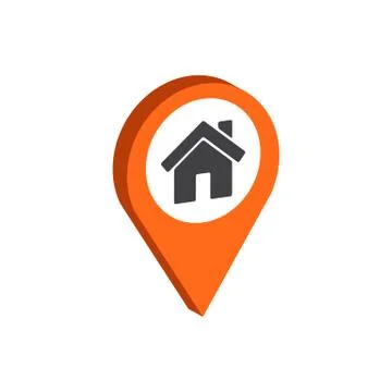 Map Pointer with Home symbol. Flat Isometric Icon or Logo. 3D Style Pictogram Stock Illustration
