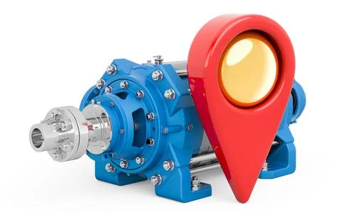 Map pointer with horizontal multistage pump, 3D rendering Illustrazione stock