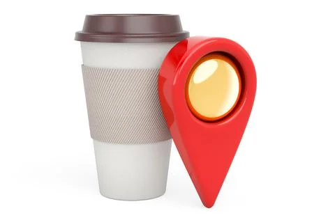 Map pointer with hot drink, 3D rendering 库存插图