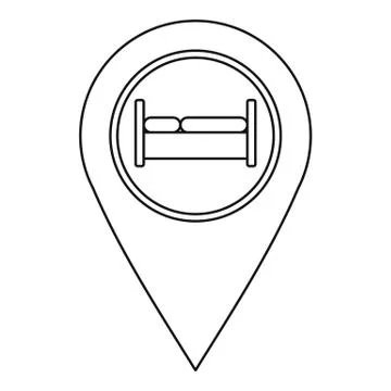 Map pointer with hotel sign icon, outline style Stock Illustration