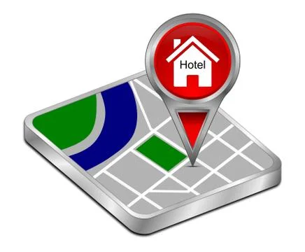 Map pointer with Hotel Symbol - 3D illustration 库存插图
