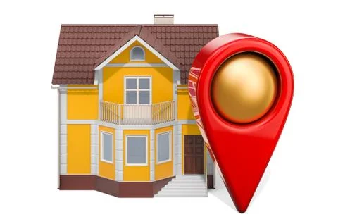 Map pointer with house, 3D rendering Stock Illustration