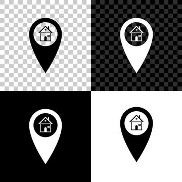 Map pointer with house icon isolated on black, white and transparent background Stock Illustration