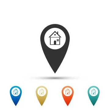 Map pointer with house icon isolated on white background. Home location marker Ilustración de archivo