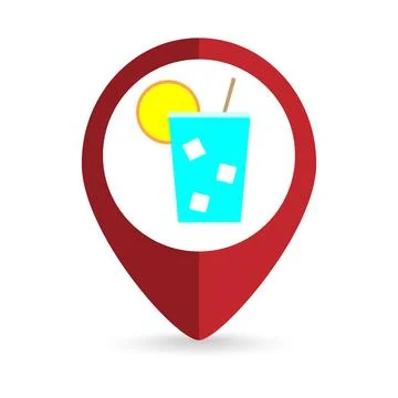 Map pointer with iced drink. Vector illustration. Stock Illustration