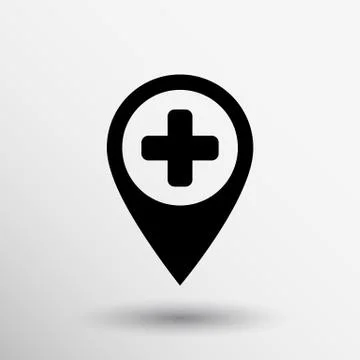 Map Pointer Icon With Cross, Hospital, First Aid Sign Stock Illustration