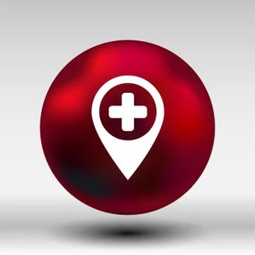 Map Pointer Icon With Cross, Hospital, First Aid Sign Stock Illustration