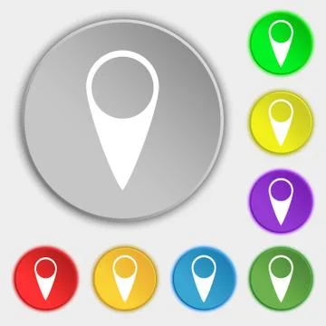 Map pointer icon. GPS location symbol. Symbols on eight flat buttons. Vector Stock Illustration