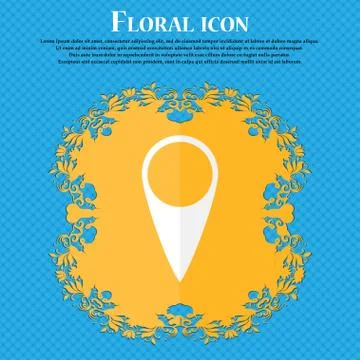 Map pointer icon. GPS location symbol. Floral flat design on a blue abstract  イラスト素材