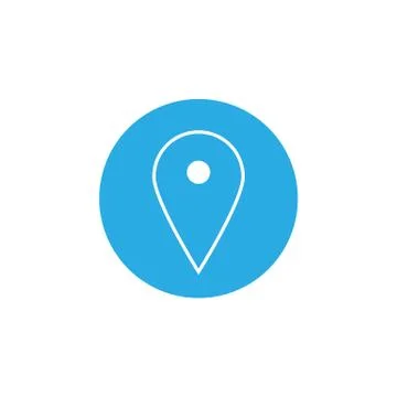 Map pointer icon. GPS location symbol. Flat design. White on blue background Stock Illustration