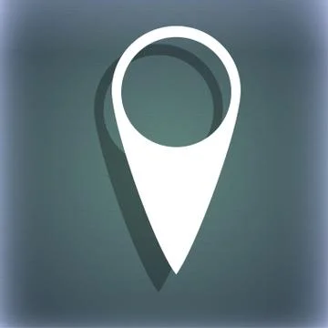 Map pointer icon. GPS location symbol. On the blue-green abstract background wit Stock Illustration