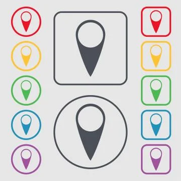 Map pointer icon. GPS location symbol. Symbols on the Round and square buttons w イラスト素材