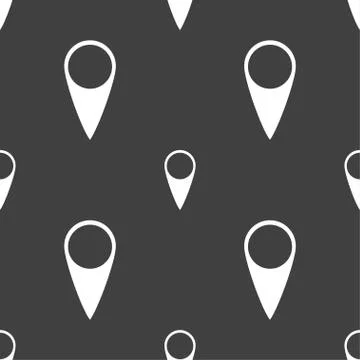 Map pointer icon. GPS location symbol. Seamless pattern on a gray background. Stockillustratie